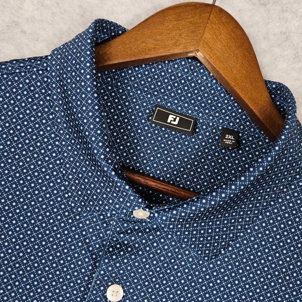 FootJoy Men 2XL Blue Polo Shirt Geometric Performance Golf Activewear FJ Stretch